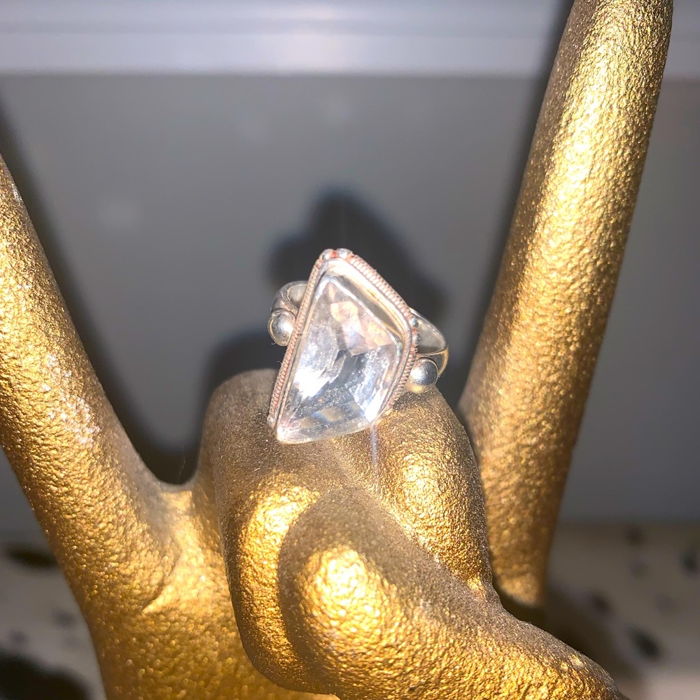 Sterling silver ring with clear large stone 6.5